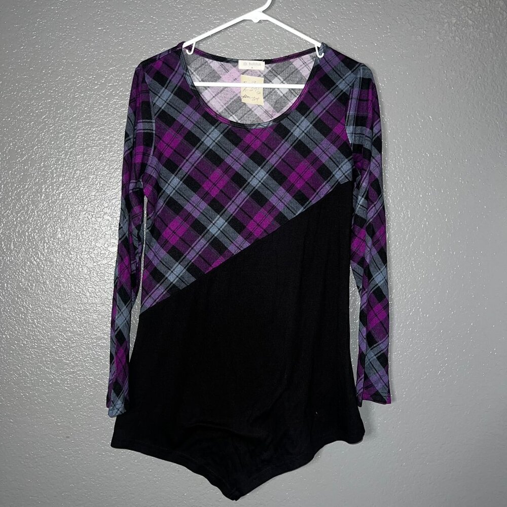 Bulotus Womens Medium Plaid Long Sleeve Asymmetrical Tunic Top M